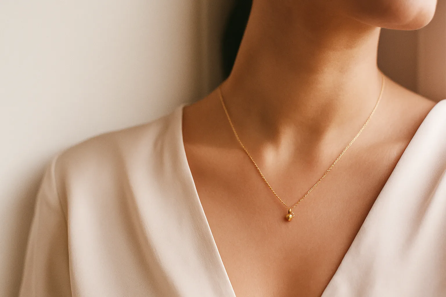 Dainty gold jewellery in warm, soft light